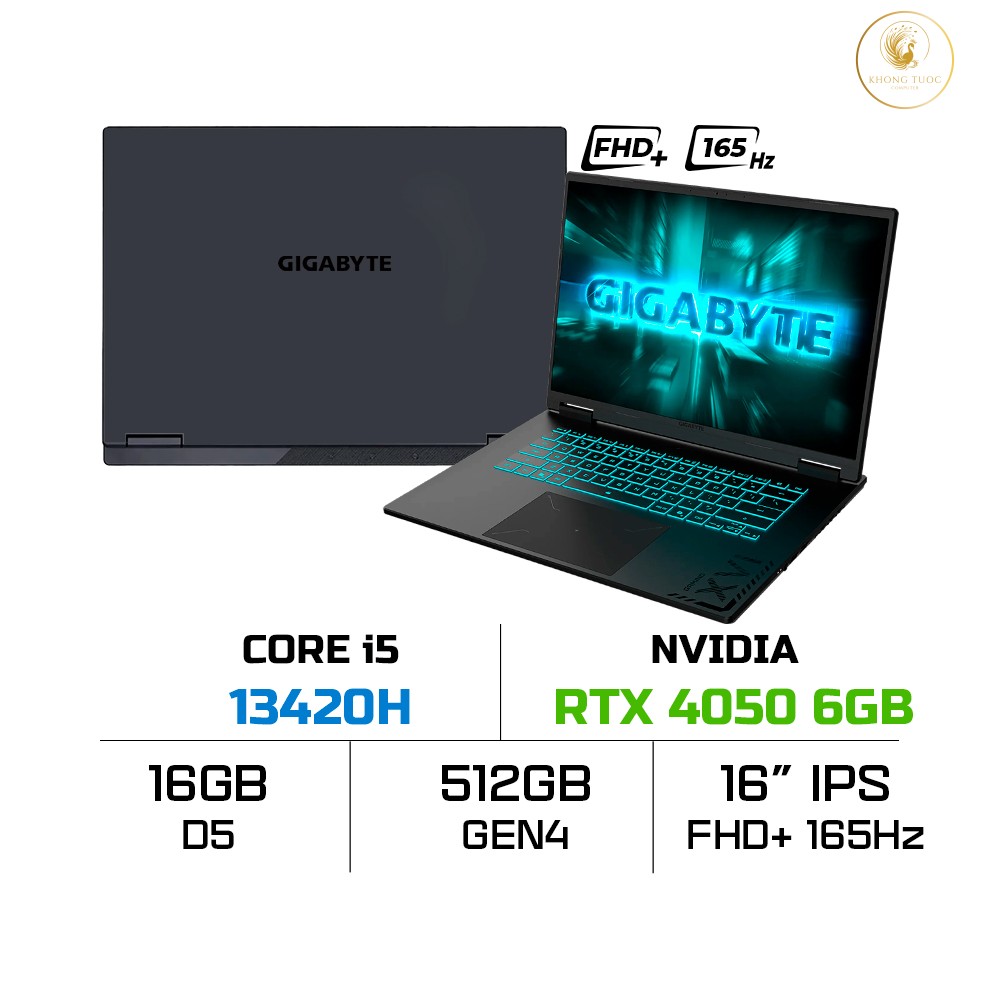 Laptop Gigabyte A16 CMHH2VN893SH (i5-13420H, RTX 4050 6GB, Ram 16GB DDR5, SSD 512GB, 16 Inch IPS FHD+ 165Hz , Win 11)