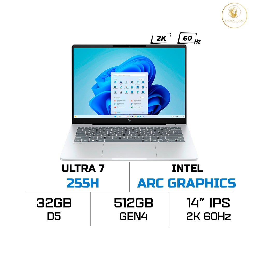 Laptop HP OmniBook 7 14-fr0024TU C1MN0PA (Ultra 7 255H, Intel Arc Graphics, RAM 32GB LPDDR5, SSD 512GB, 14 inch IPS 2K 60Hz, Win 11/Office HS 24)