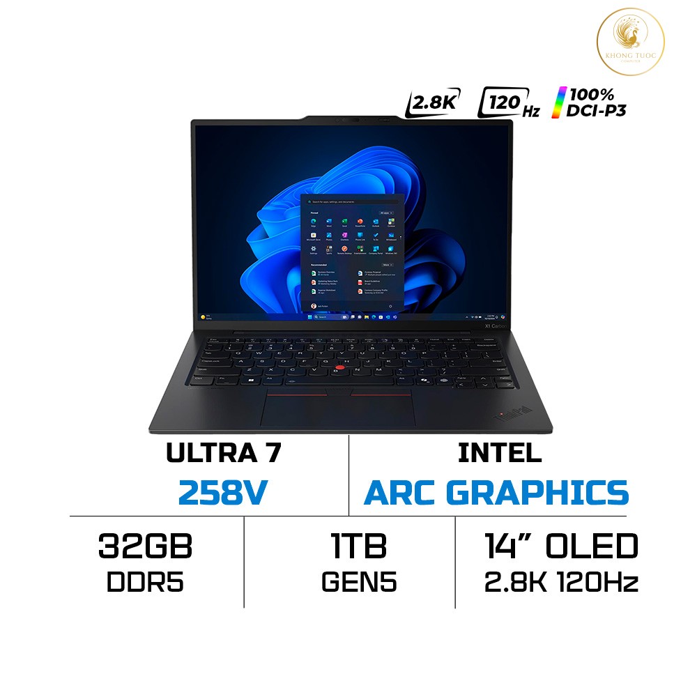 Laptop Lenovo ThinkPad X1 Carbon Gen 13 21NS010CVN (Ultra 7 258V, Intel Arc Graphics, RAM 32GB, SSD 1TB, 14 Inch OLED 2.8K 120Hz, Window 11 Pro)