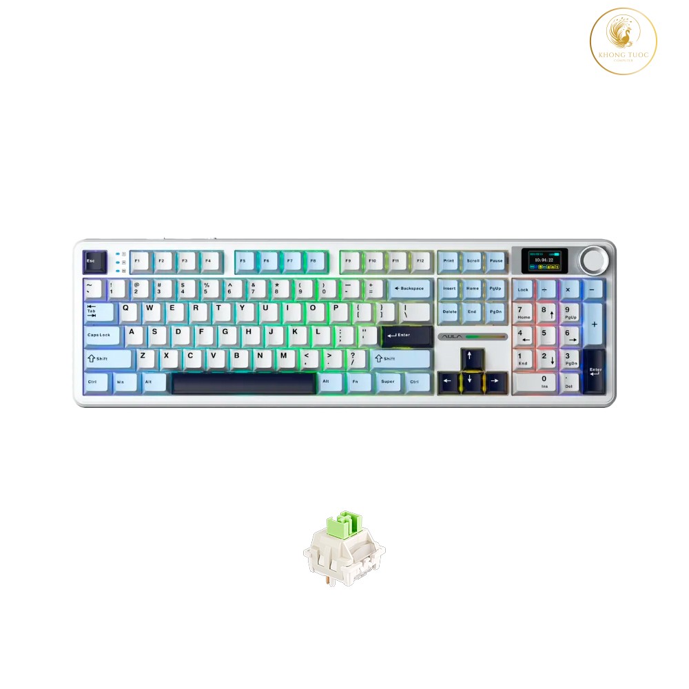 Bàn phím cơ không dây AULA F108 Pro White Blue LCD Screen RGB Hotswap (Leobog Sw)